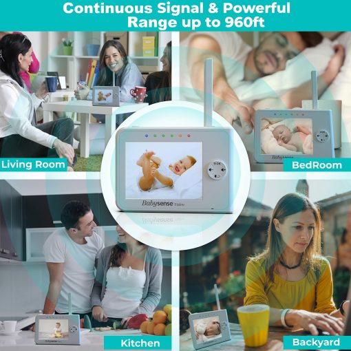 Monitor de Bebe Babysense 3.5" Pantalla con Camara y Audio, Alcance de 960ft (Espacio Abierto), Luz Nocturna, Audio Bidireccional, Zoom, Vision Nocturna, Canciones de Cuna - Imagen 4