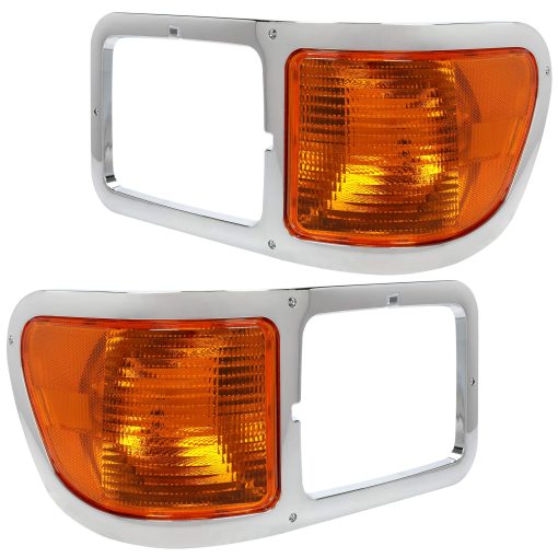 Par de Faros Delanteros Compatible Con 2000-2015 FORD F650 / F750 Bisel de Faro Luz de Senal de Esquina Izquierda Derecha de Repuesto para #YC3Z13201AA YC3Z13200AA