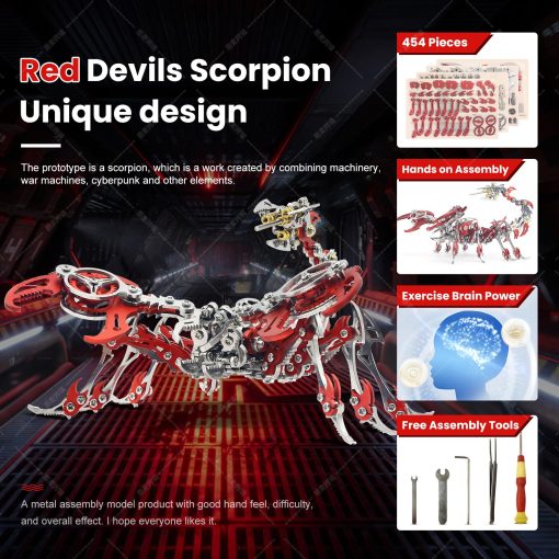 Rompecabezas metalico 3D del escorpion OVIMUM, kit de escorpion rey DIY de acero inoxidable, decoracion de modelo ensamblado a mano, rompecabezas para adultos/adolescentes (rojo) - Imagen 6