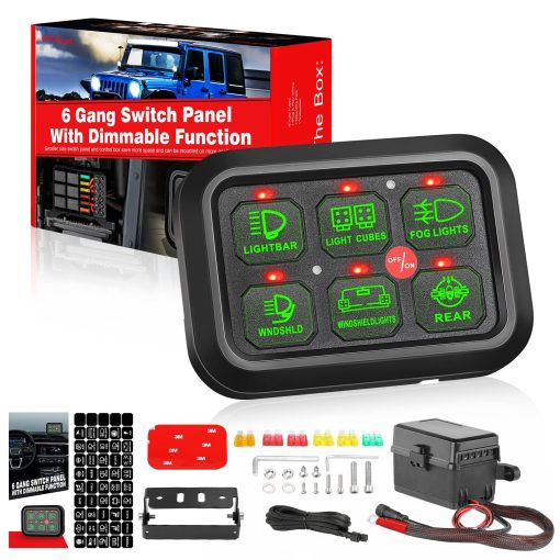 Panel de interruptores de 6 vias, SWATOW INDUSTRIES Switch Pods Caja de rele de circuito automatico atenuable con modos momentaneos para camioneta, Jeep, camioneta, SUV, UTV, marina