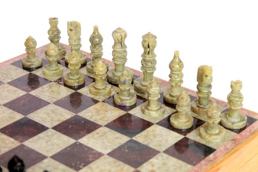 Tablero de ajedrez de madera tallada a mano con incrustaciones de piedra de 14" x 14" con juego de piezas de piedra artesanales - Imagen 3