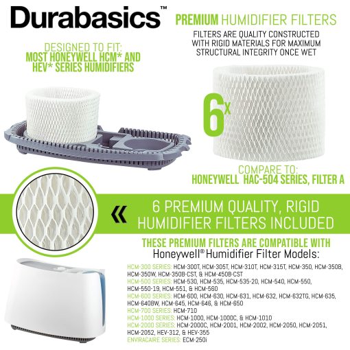 Durabasics 6 Pack Filtro de Repuesto para Humidificador Honeywell HAC-504, HAC-504AW & Filtro A, HCM 350 & Humidificadores de Niebla Fria - Imagen 2