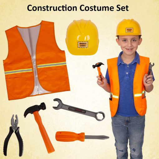 Disfraz de Construccion para Ninos - Gorra y Chaleco de Construccion - Accesorios de Disfraz para Ninos (3 Sets de Disfraces - Disfraz de Construccion, Swat y Bombero) - Imagen 3