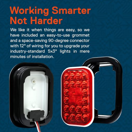 TRUE MODS 4pc Kit de Luces Traseras LED Rectangulares Rojas 5" x 3" para Remolques [DOT FMVSS 108] [SAE I6 P2 S2 (3) T] [Grommets/Plugs] [Sumergibles] [Freno de Parada Giro Luces Traseras] [24 LED] para Remolque de 80" de Ancho - Imagen 5