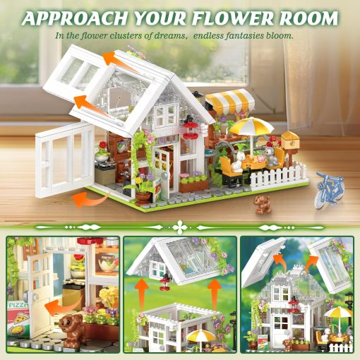 Juego de construccion de casa de flores, juguete de construccion de casa de jardin con luces LED, conjunto de modelo de invernadero creativo, kit de construccion de casa de cristal para jardin, regalo de Navidad y cumpleanos para ninos de 12+ (1188 piezas) - Imagen 4