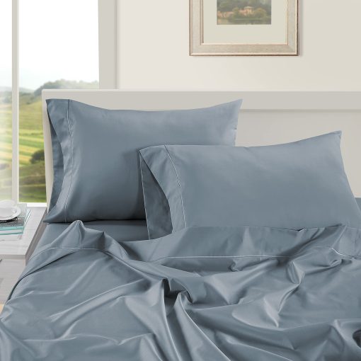 Juego de sabanas Lane Linen Split King para camas ajustables - 1000 hilos, 5 piezas, 100% algodon egipcio, tejido de saten, fresco, transpirable y suave, 2 sabanas ajustadas, se adapta a bolsillos de 17" de profundidad, azul frances - Imagen 3