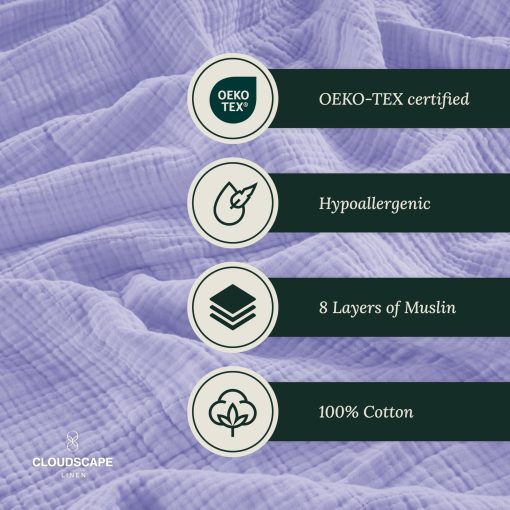 Manta de Muselina de 8 Capas Tamano Queen Lavanda | Manta de Algodon 100% Tamano Queen para Sofa, Cama, Sofa | Manta de Gasa Pre Lavada Tamano Queen para Todas las Temporadas | Mejores Regalos de Manta para Mujeres (Lavanda - 92 x 92) - Imagen 5