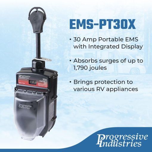 Protector de sobretension portatil para RV de Progressive Industries, 30 Amp EMS con pantalla integrada, deteccion de fallas y conjunto de escudo resistente a la intemperie - EMS-PT30X - Imagen 2
