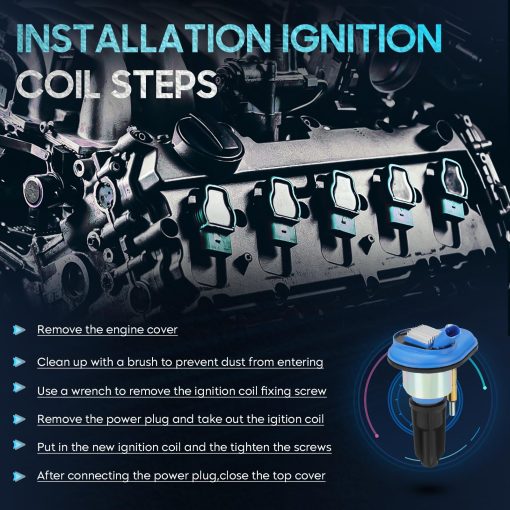 Paquete de 6 bobinas de encendido Hurotoms compatibles con GMC Canyon Envoy Chevrolet Colorado Blazer Trailblazer Isuzu i-280 i-290 i-350 i-370 Hummer H3 Saab 9-7x Oldsmobile Buick, Reemplaza OE# UF303, Azul - Imagen 7