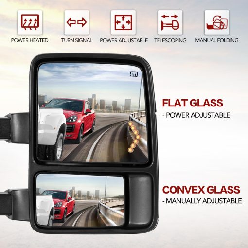 Espejos de remolque EVERESTWAY compatibles con Ford F250 F350 F450 F550 Super Duty 1999-2007 Espejo lateral del camion para conductor y pasajero Telescopio Cromo Potencia Calentado - Imagen 2