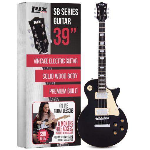 Guitarra Electrica LyxPro 39" Serie SB, Estilo LP para Principiantes, Intermedios y Profesionales Guitarra de Cuerpo Solido, Bonus 2-Pack de Puas, Madera de Caoba, Controles de Volumen/Tono, Pastillas de 3 vias - Negro