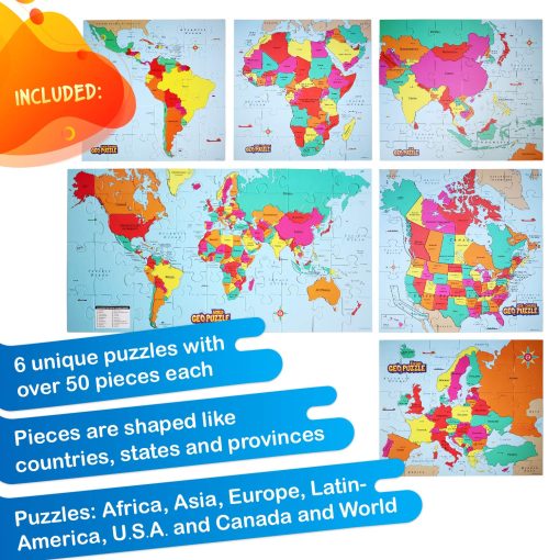 GeoToys GeoPuzzle, Set de 6 rompecabezas de forma de pais, Juego de Geografia, Rompecabezas de Mapa, Edades de 6-7-8-9 anos - Imagen 5