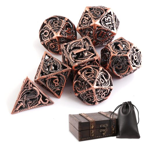 Conjunto de 7 dados huecos de metal para Dungeons and Dragons RPG MTG Juegos de Mesa D&D Pathfinder Shadowrun y Ensenanza de Matematicas, Gran Conjunto de Dados poliedricos D4,D6,D8,D10,D12,D20 multiples lados con Caja de Regalo