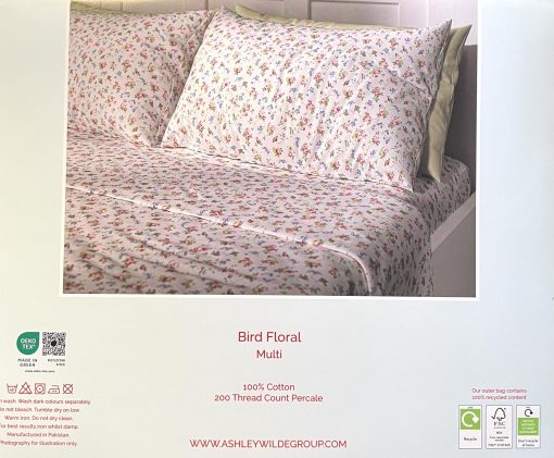 Juego de sabanas London Home Luxury Collection 4 Piezas 200tc Rose Flora 100% Algodon Percale Fresco y Ligero, Ropa de Cama (Bird Floral Multi, Queen (Estandar EE.UU.)) - Imagen 4