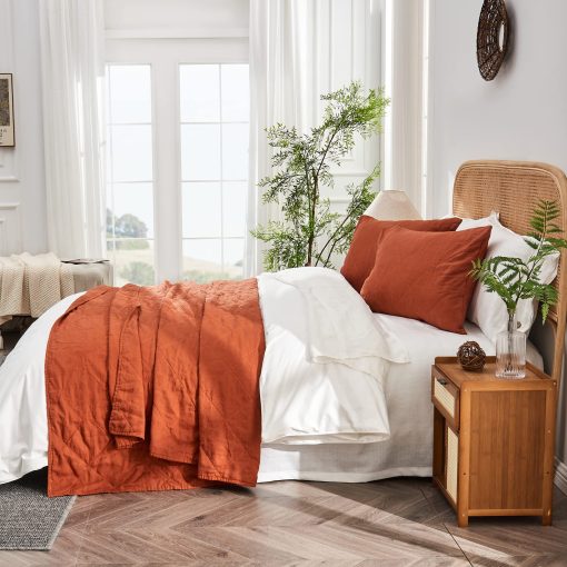 Juego de Edredon Simbolo de Victoria 100% Lino Tamano Queen-3 Piezas Colchas de Cama, Todas las Temporadas Colcha Caramelo, Relleno de Bambu Tejido Acolchado - Imagen 8