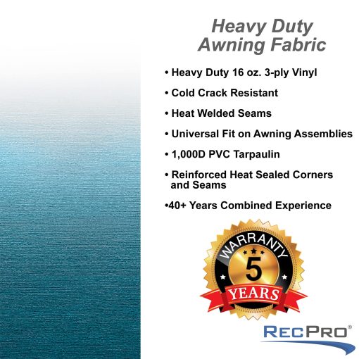 Recambio de Tela para Toldo de RV RecPro | Opciones de Ancho de 8 a 22 Pies | Variedad de Colores Disponibles | Recambio de Toldo para RV de 8' (96") de Longitud | Vinilo Premium (13' - Ancho Real 12' 1", Azul Oceanico Degradado) - Imagen 2