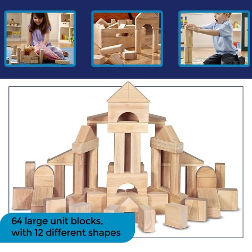 Conjunto Estandar de Bloques de Construccion para Ninos Pequenos con Bandeja de Almacenamiento (64 Pzs) Bloques de Madera Lijada para Ninos, Aprendizaje Original STEAM y STEM, Juguetes de Madera Clasicos para Fiestas Infantiles y Aulas - Imagen 4