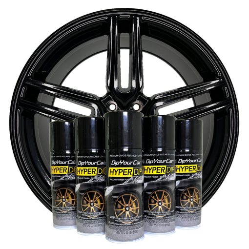 Kit de pintura para ruedas DipYourCar HyperDip, juego de pintura para llantas, capa de inmersion automotriz aplicable con aerosol, proteccion despegable para automovil, pintura para rines, capa brillante en aerosol - (Negro Piano)