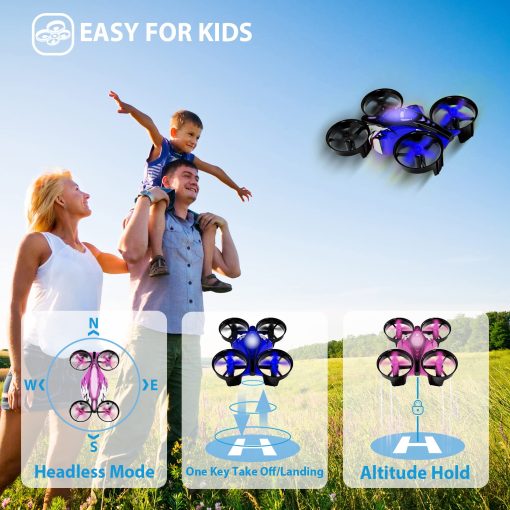 UNTEI 2 En 1 Mini Drones para Ninos Drone Control Remoto con Modo Terrestre o Modo Vuelo, Luces LED, Hovering Automatico, Flip 3D, Modo sin Cabeza y 4 Baterias, Juguetes Regalos para Ninos Ninas (Azul y Rosa Puerto 2 Paquetes) - Imagen 4