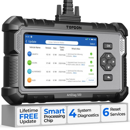 TOPDON AD500 Escaner OBD2 Lector de Codigos para Coche, Herramienta de Diagnostico de Motor ABS SRS Transmision, Reinicio de Aceite/Acelerador/SAS/TPMS/BMS/EPB Escaner de Coche, Actualizacion Gratuita para Hacedores de Bricolaje