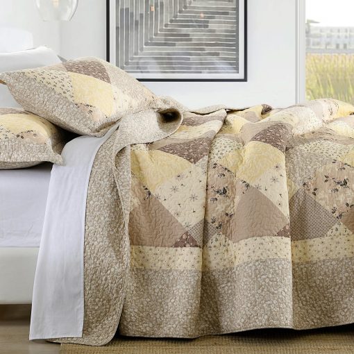 Colcha de Cama de 120"x120" Estilo Sobredimensionado California King de Finlonte, 100% Algodon Colcha Cal King Acolchada, Reversible Acolchado Extra Grande de Estilo Granja XL, Marron/Blanco Crema, 3 Piezas - Imagen 2