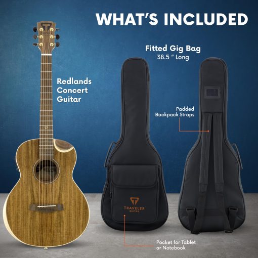 Guitarra Acustica de Viaje Traveler Redlands Concert Koa | Guitarra Acustica de 6 Cuerdas para Viajes con Escala de 23.25 Pulgadas y 19 Trastes | Pequena Guitarra Portatil para Viaje | Incluye Funda Personalizada - Imagen 4