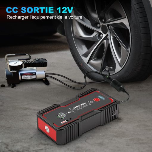 Arrancador de Coche FOWAWU 2000A Pico 20800mAh Portatil para Automovil (Hasta 7.5L de Gasolina y 6.0L de Diesel), Bateria de Arranque de Coche con Cable Inteligente de Seguridad, Luz LED USB Salida DC 12V - Imagen 3