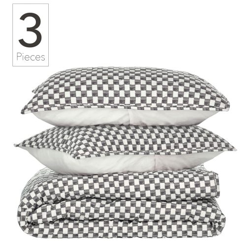 Juego de Colchas Decorativas de Algodon Nate Home by Nate Berkus | Cubrecamas para todas las estaciones, Ropa de cama de mDesign, Tamaño King, 1 Colcha/2 Fundas de Almohada, Carbon/Pergamino - Imagen 2