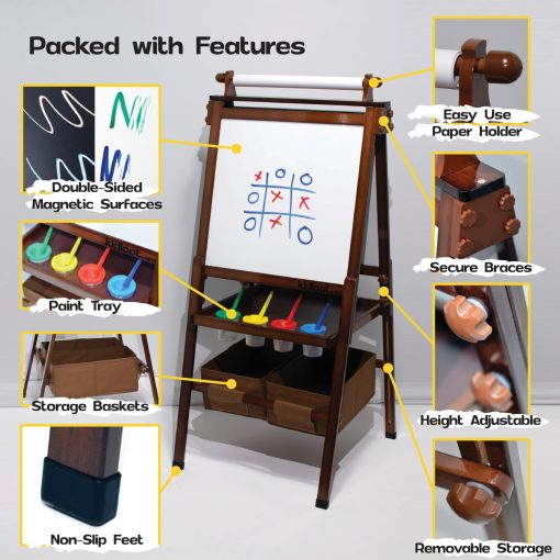 Kidloot Pizarra de arte ajustable en altura, magnetica y de doble cara, con amplio almacenamiento y suministros de arte - diseno estable y seguro para ninos de 3 a 10 anos - Imagen 2