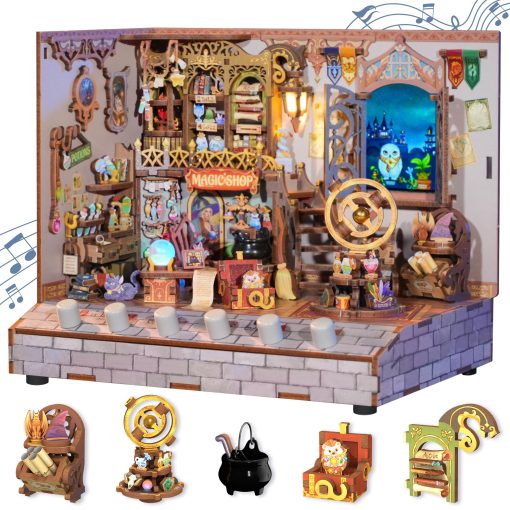 Kit de Casa en Miniatura DIY Tonecheer, Kit de Casa de Munecas de Madera con Ruido Blanco, Juego de Construccion de Casa de Diorama Pequena con Pantalla Electronica para Adultos (Tienda de Magia)