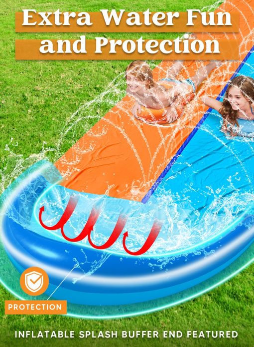 Sloosh 32.5ft Doble Tobogan Acuatico, Resbaladilla de Jardin Resistente con Rociador y 2 Tablas Inflables Deslizamiento al Aire Libre de Verano para Ninos y Adultos - Imagen 3