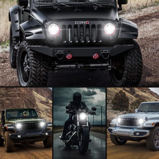 Faros Delanteros LED de 7 Pulgadas HILLSKING Compatible con Jeep Wrangler JK/TJ/LJ/CJ, Luces Delanteras LED con Halo Aprobadas por la DOT, Luz Alta/Baja con Senal de Giro Ambar, con Adaptador H4 H13, Juego de 2 - Imagen 7
