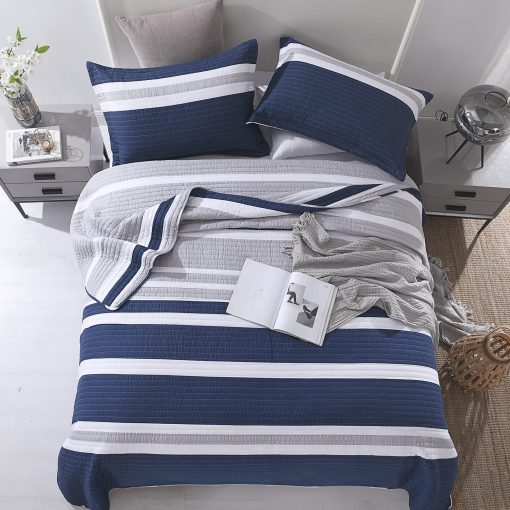 Set de Colcha King Size SahSahCasa, 100% Algodon, Colcha a Rayas Azul Marino, Juego de Cama King, Edredon Ligero para Cama King, Todas las Estaciones, Azul Marino, 3 Piezas - Imagen 2