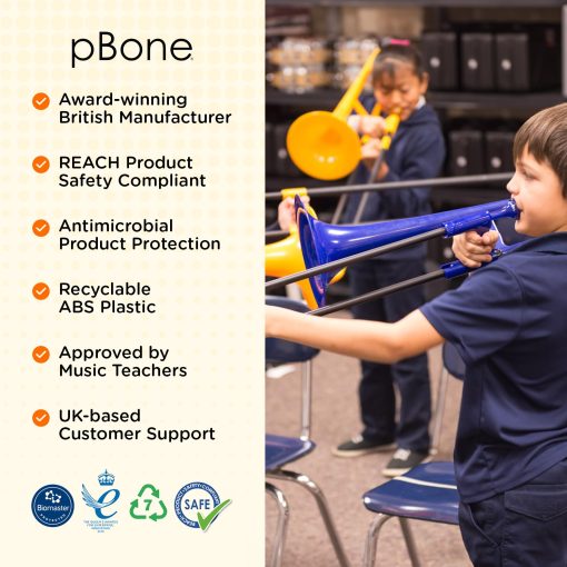 Trombon de Plastico pBone pInstrument - Boquillas y Estuche de Transporte - Ligero y Versatil, Agarre Ergonomico Comodo - Sonido Autentico en Bb para Estudiantes y Principiantes - Construccion Duradera de ABS - Amarillo - Imagen 7