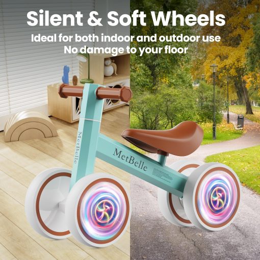 Bicicleta de equilibrio para bebes con luces coloridas para ninos y ninas de 1-2 anos, 10-24 meses, bicicleta de equilibrio para empujar, 4 ruedas, primera bicicleta para ninos, regalos de cumpleanos para ninos pequenos en edad preescolar - Imagen 8