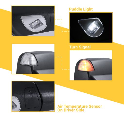 Espejos de remolque Sanooer compatible con Dodge Ram 1500 2009-2018, Dodge Ram 2500 3500 2010-2018 con Vidrio Electrico Calefactado Luz de Senal de Giro Espejo Retrovisor Puddle Lamp Temp Sensor Filpup Par Set - Imagen 3