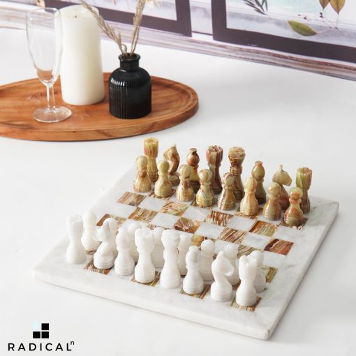 Juego de Ajedrez de Marmol Radicaln 12'' Pulgadas Blanco y onix Verde Hecho a Mano Piezas de Ajedrez de Marmol para Juego de Tablero - Juego de Ajedrez, Juego de Damas - Set de Viaje Figuras de Ajedrez - Imagen 2