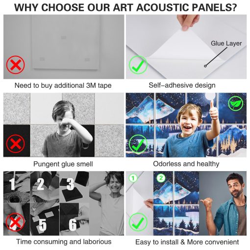 Tutmyrea 8 Pack Paneles Acusticos de Arte, 48"X32" Paneles de Pared Autoadhesivos Insonorizantes, Paneles Absorbentes de Sonido Decorativos, Tratamiento Acustico para Estudio y Hogar - Oficina (Bosque de Noche Estrellada) - Imagen 5