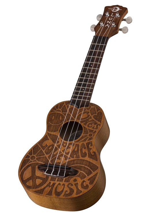 Ukulele Soprano de Caoba Luna Love Music Peace con Funda de Transporte, Satinado Natural - Imagen 3