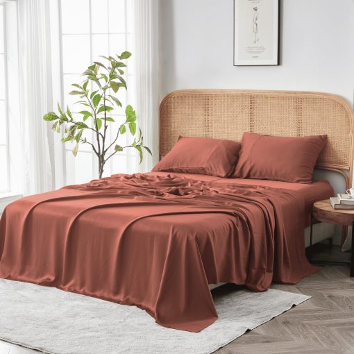 Juego de sabanas Sijo AiryWeight Tencel, 100% Lyocell derivado de eucalipto, ultracomodo, Ganador de Mejores Sabanas de Enfriamiento 2022 por Architectural Digest - 4 piezas - 2 fundas de almohada 1 sabana ajustable 1 sabana encimera (Arcilla, Tamano completo)