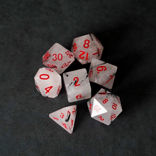 Set de Dados de Piedra FanRoll de Metallic Dice Games 16mm: Cuarzo Rutilado Negro, Dados de Juego de Rol para Dungeons and Dragons - Imagen 5