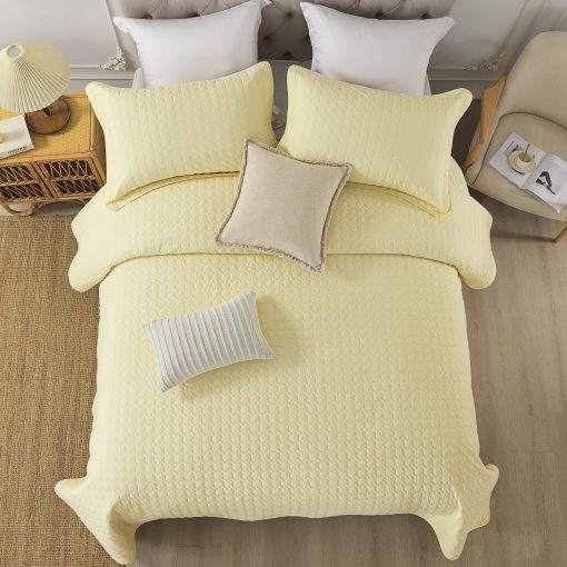 Juego de edredon king size Finlonte - Cobertor ligero y suave para todas las estaciones, juego de edredon amarillo claro, 3 piezas, 1 edredon (98" x 106") y 2 fundas de almohada (20" x 36") - Imagen 7