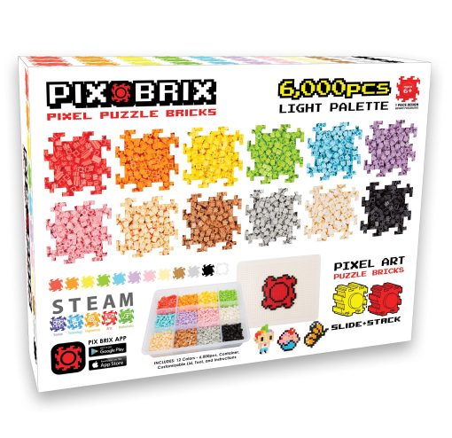 Pix Brix Puzzle de Pixel Art ? Contenedor de 6,000 Piezas de Pixel Art, Paleta de 12 Colores Claro ? Bloques de Construccion Entrelazados, Crea Construcciones 2D y 3D Sin Agua ni Pegamento ? Juguetes Stem, Edades 6 Plus