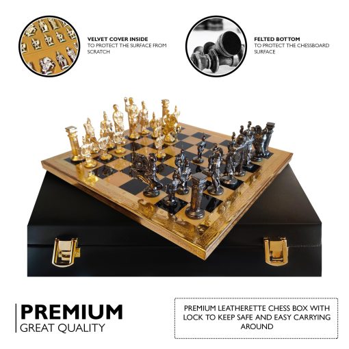 Juego de Ajedrez de Coleccion de Metal Premium de Decoracion de Bendiciones con Piezas de Ajedrez de Laton (Romano 14 X 14) - Imagen 3