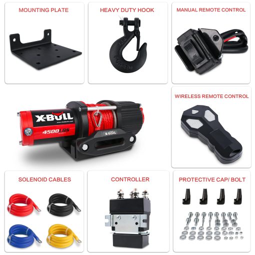 Cabrestante Electrico X-BULL 4500 lbs 12V con Cable Sintetico Impermeable, ATV/UTV Cabrestante con Control Remoto Inalambrico y Soporte de Montaje - Imagen 6