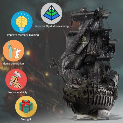 Rompecabezas 3D Piececool con Juegos de Herramientas DIY, Kit de Construccion de Modelo de Barco Pirata Flying Dutchman, Rompecabezas Metalicos 3D Dificiles para Adultos, Grandes Regalos de Navidad y Cumpleanos - Imagen 3