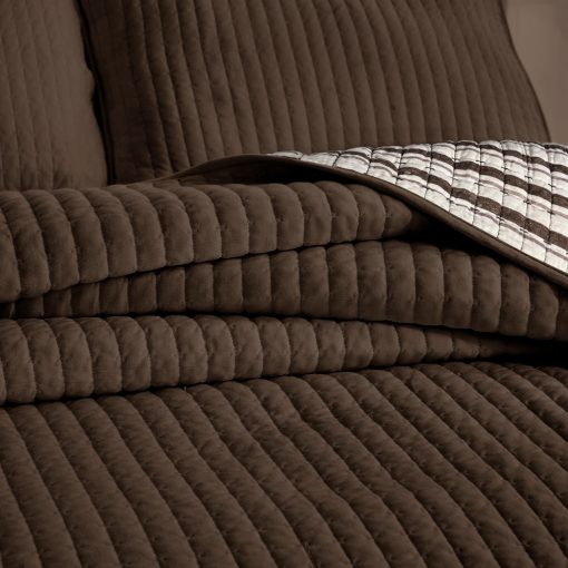 Juego de Funda Reversible de Algodon 100% Jersey Acolchada con Costuras en Canales para Cama Queen, Prewashed Coverlet, 2 Fundas de Almohada Transpirable, Ligero, Antiarrugas, Antidesvanecimiento y Resistente a las Manchas (Marron) - Imagen 7