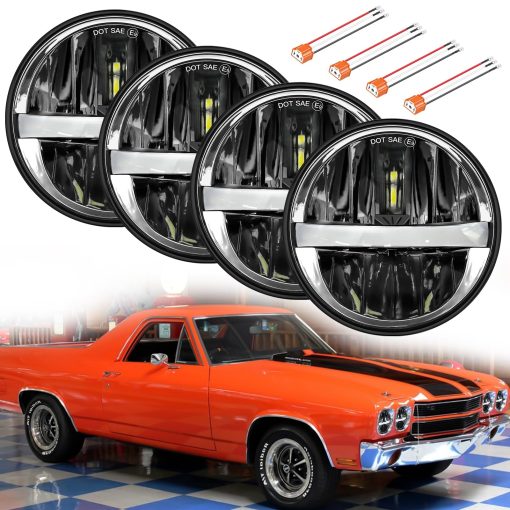 Faros LED redondos de 5 3/4 pulgadas con reflector Hi/Lo y DRL sellado Beam H5001 H5006 compatibles con Peterbilt 349 359, Chevy Impala 59-76, Dodge - Paquete de 4 unidades