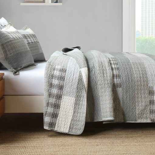 PERHOM Colcha Queen de 100% Algodon, Juego de Colchas Queen en Gris (Gris) con Cuadros a Cuadros, Colcha de Cama Queen de Tamano Grande Reversible y Suave para Todas las Estaciones, 3 Piezas - Imagen 9