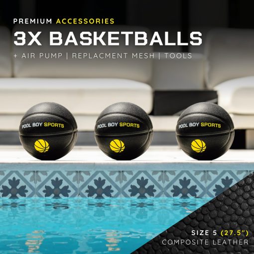 POOL BOY SPORTS - Aro de Baloncesto para Piscina - Incluye 3 Balones de Cuero Compuesto, Bomba de Aire y Herramientas - Aro de Baloncesto Ajustable para Piscina - Hecho para Ninos, Adolescentes y Adultos - Imagen 4